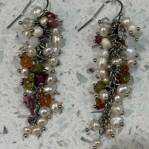 Elegant Pearl and Gemstone Dangle Earrings
